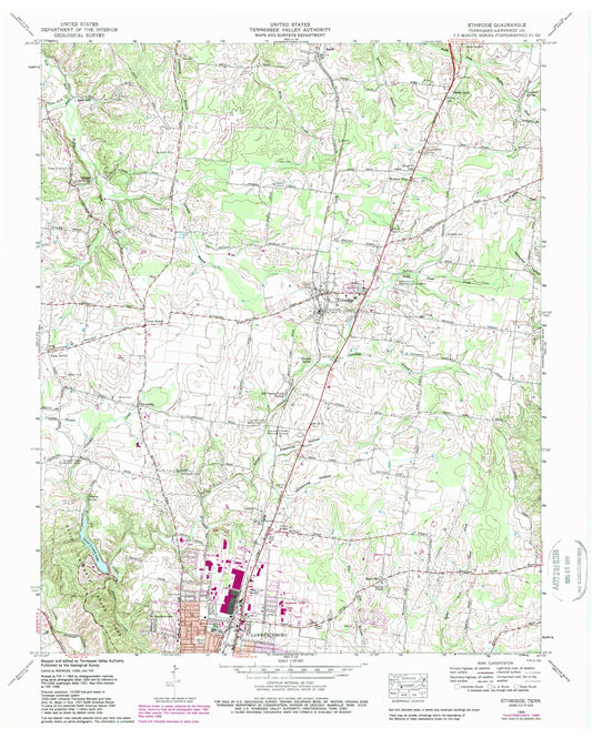 Classic USGS Ethridge Tennessee 7.5'x7.5' Topo Map Image
