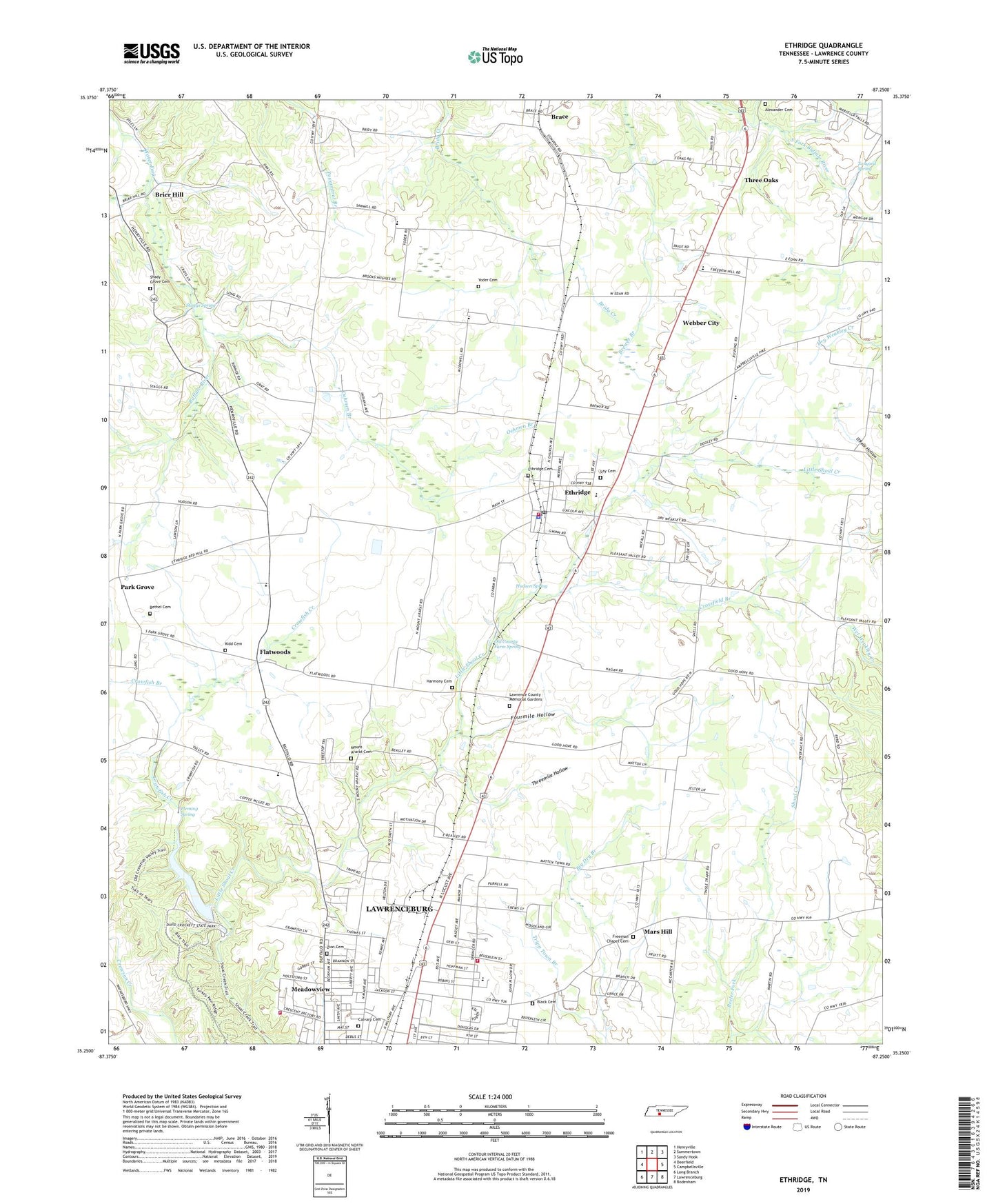 Ethridge Tennessee US Topo Map Image