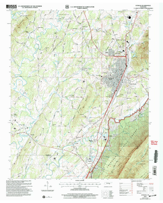 Classic USGS Etowah Tennessee 7.5'x7.5' Topo Map Image