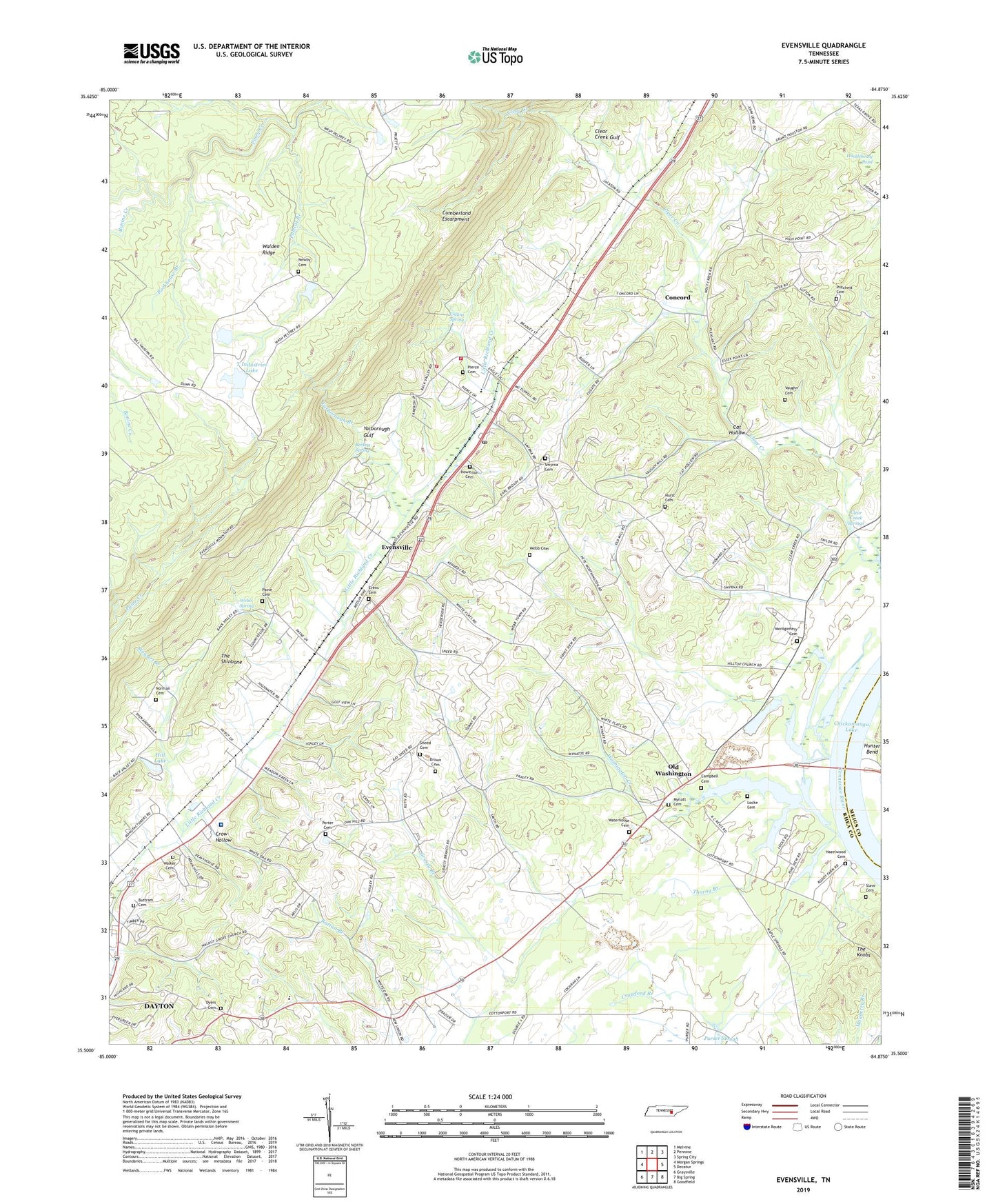 Evensville Tennessee US Topo Map Image