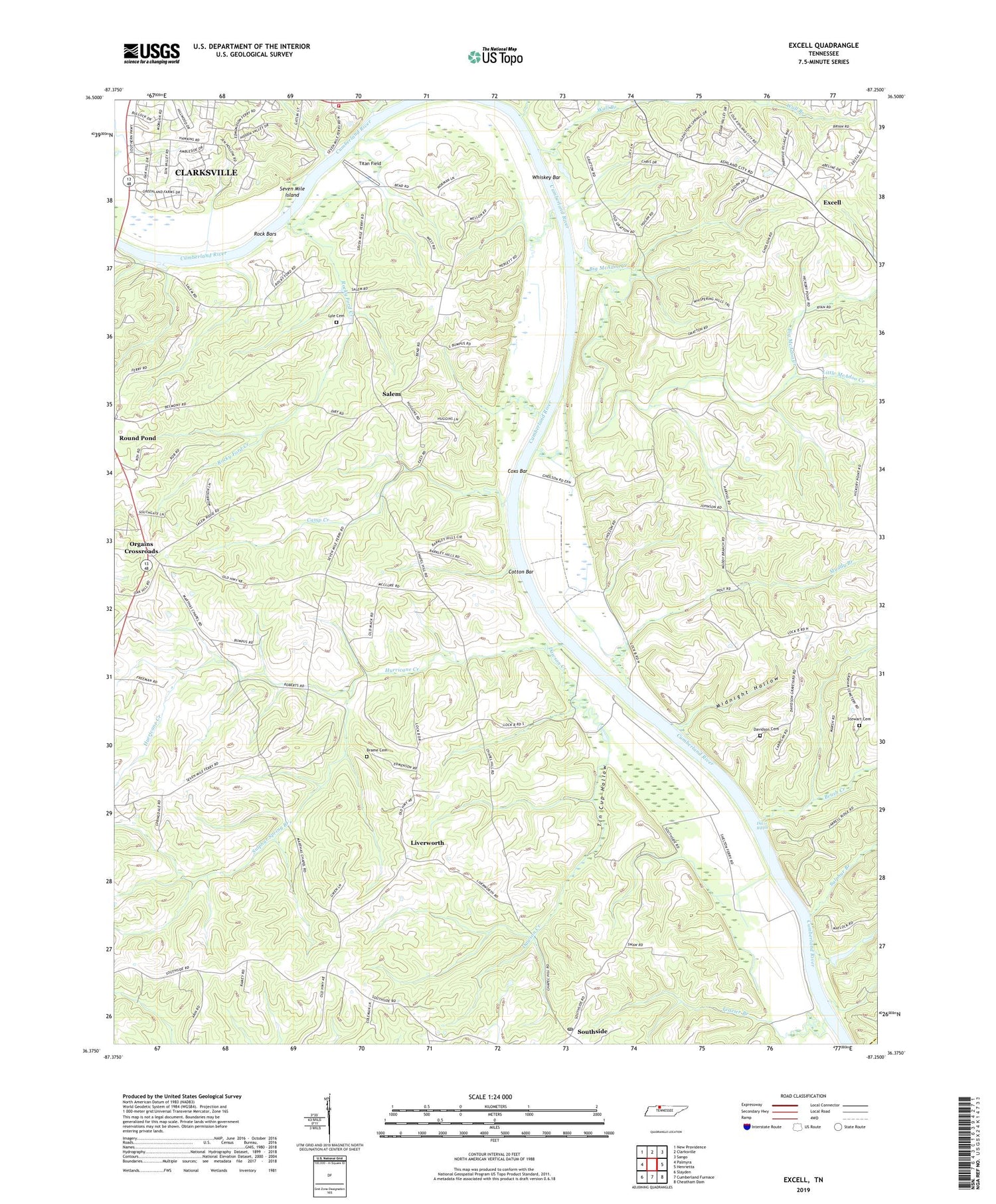 Excell Tennessee US Topo Map Image