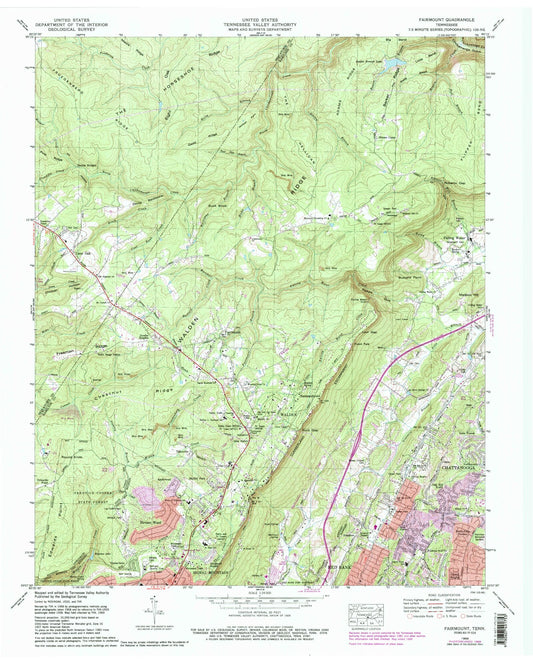 Classic USGS Fairmount Tennessee 7.5'x7.5' Topo Map Image