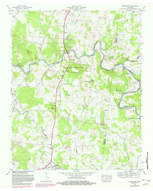 Classic USGS Farmington Tennessee 7.5'x7.5' Topo Map Image