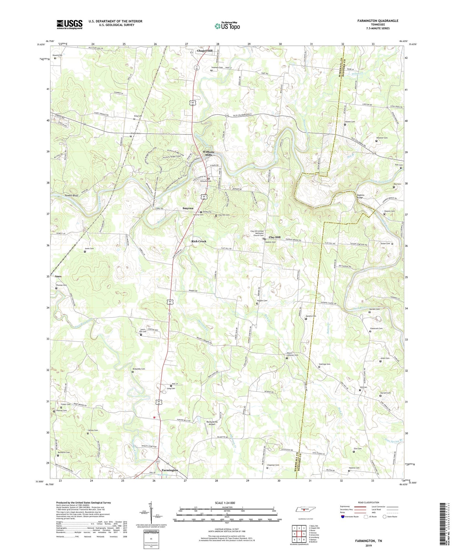 Farmington Tennessee US Topo Map Image