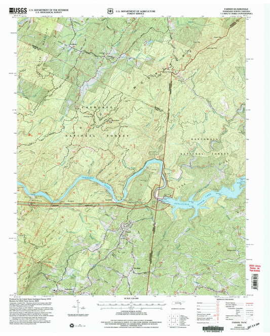 Classic USGS Farner Tennessee 7.5'x7.5' Topo Map Image