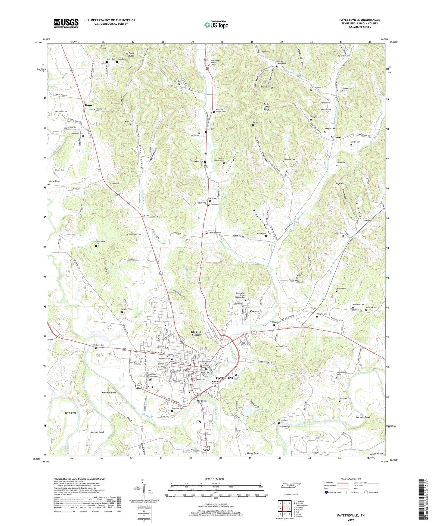 Fayetteville Tennessee US Topo Map Image