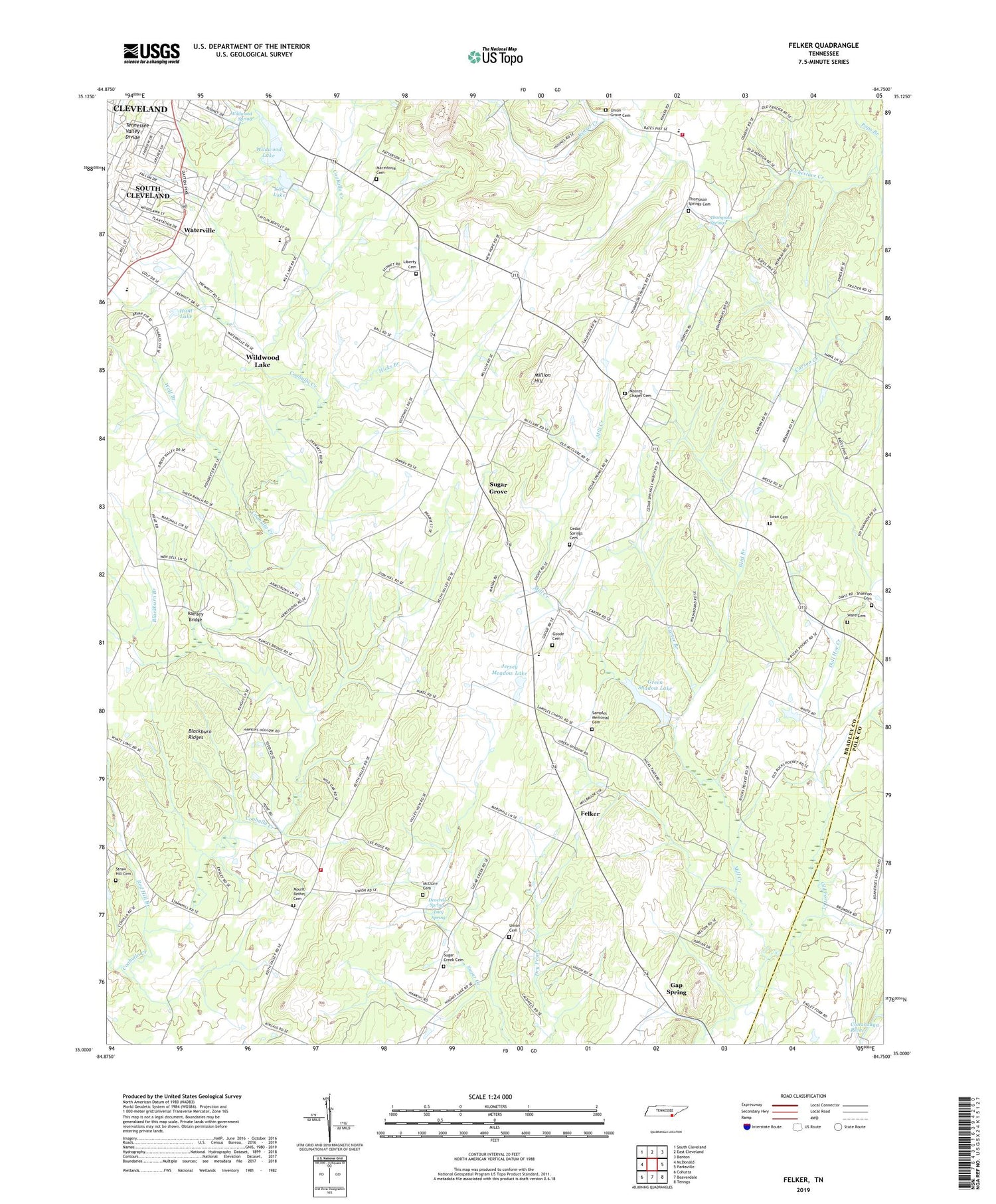Felker Tennessee US Topo Map Image