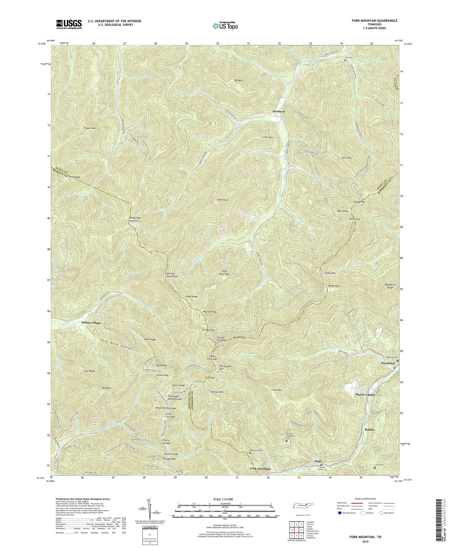 Fork Mountain Tennessee US Topo Map Image
