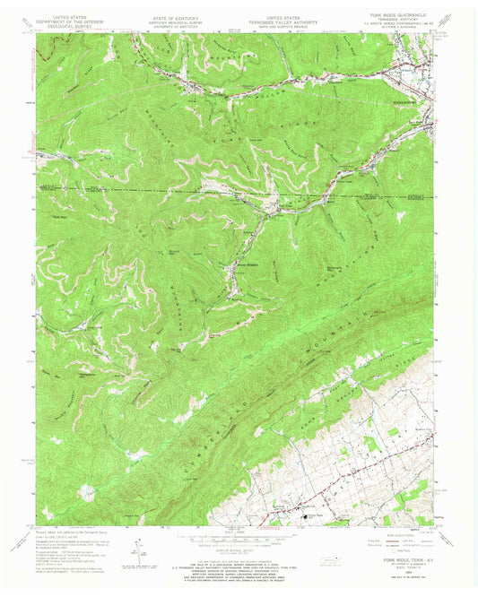 Classic USGS Fork Ridge Tennessee 7.5'x7.5' Topo Map Image