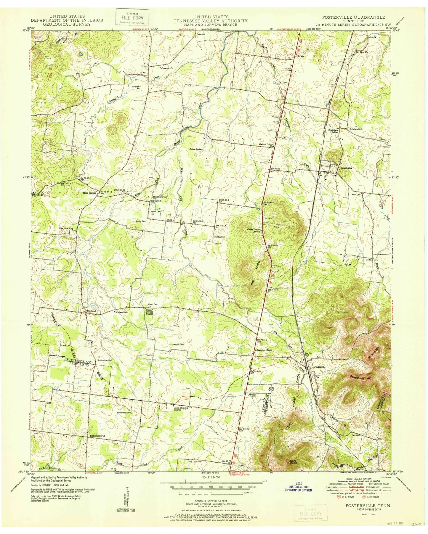 Classic USGS Fosterville Tennessee 7.5'x7.5' Topo Map Image