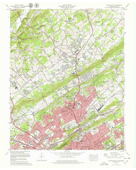 Classic USGS Fountain City Tennessee 7.5'x7.5' Topo Map Image