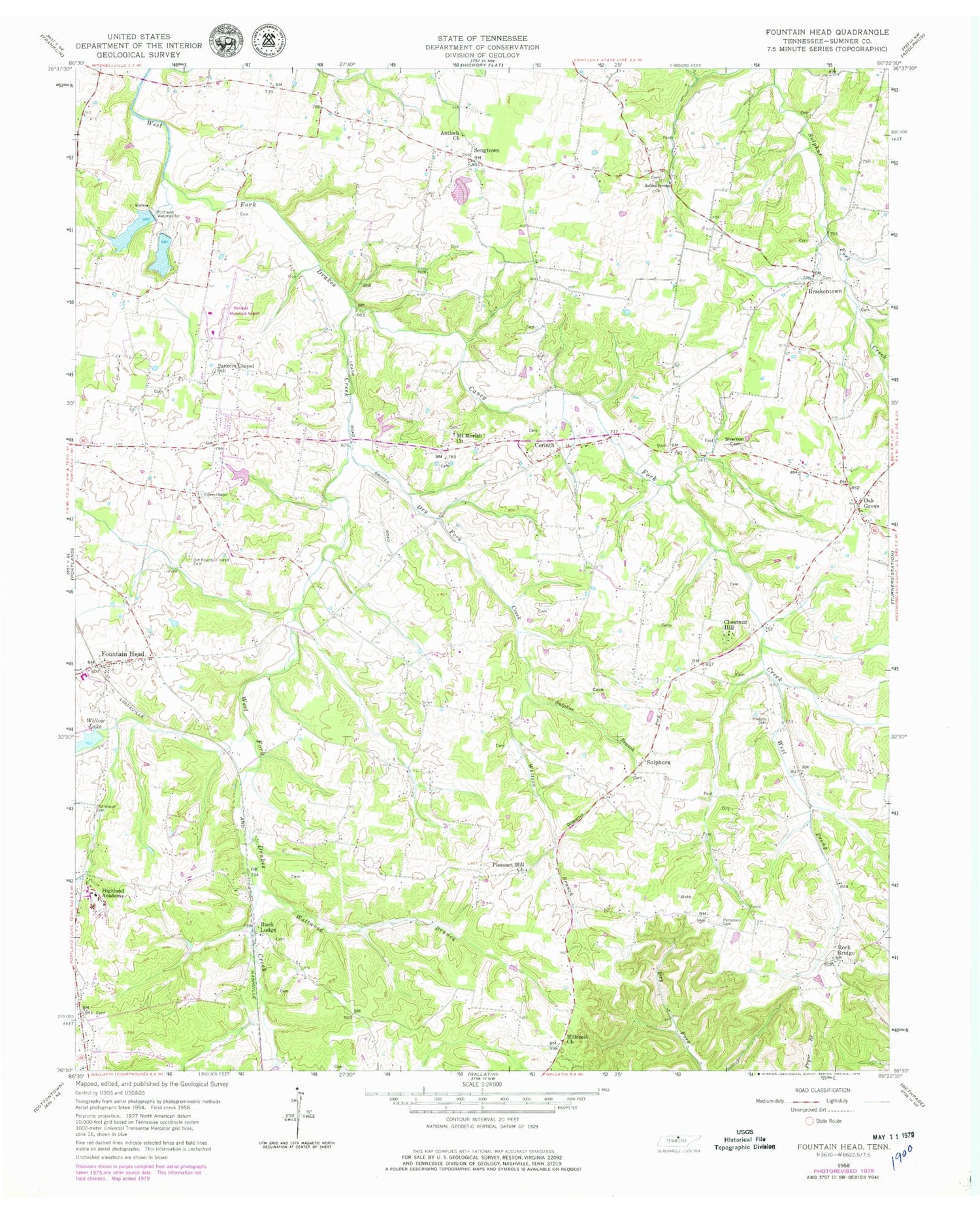 Classic USGS Fountain City Tennessee 7.5'x7.5' Topo Map Image