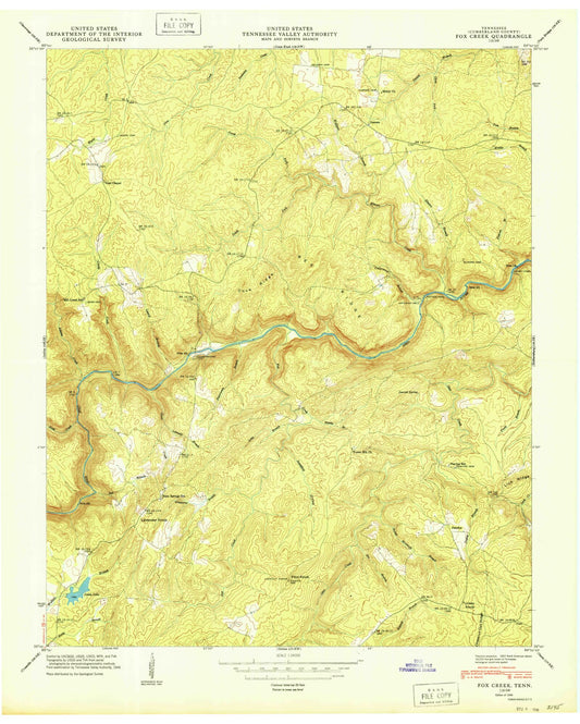 Classic USGS Fox Creek Tennessee 7.5'x7.5' Topo Map Image