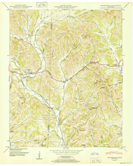 Classic USGS Frankewing Tennessee 7.5'x7.5' Topo Map Image