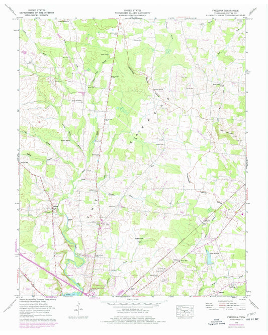 Classic USGS Fredonia Tennessee 7.5'x7.5' Topo Map Image