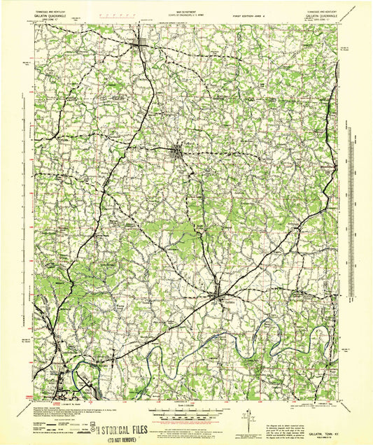 Historic 1942 Gallatin Tennessee 30'x30' Topo Map Image