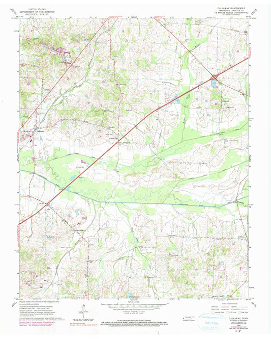 Classic USGS Gallaway Tennessee 7.5'x7.5' Topo Map Image