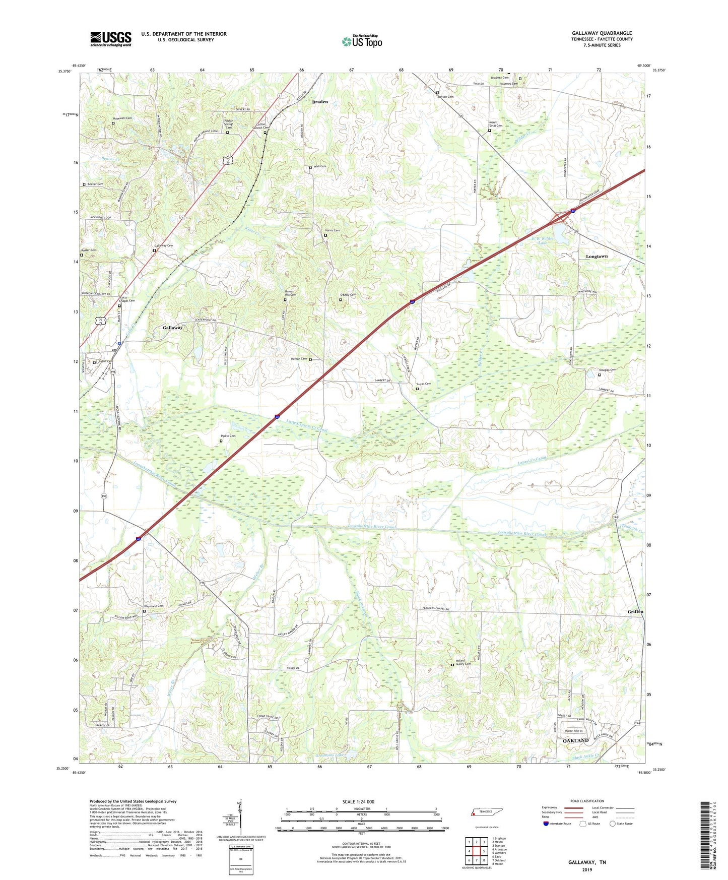 Gallaway Tennessee US Topo Map Image