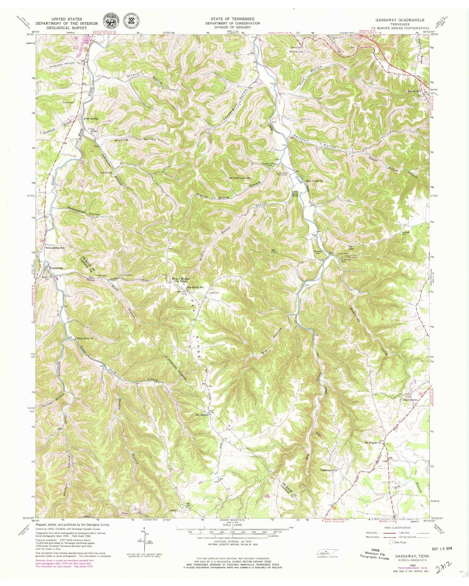 Classic USGS Gassaway Tennessee 7.5'x7.5' Topo Map Image