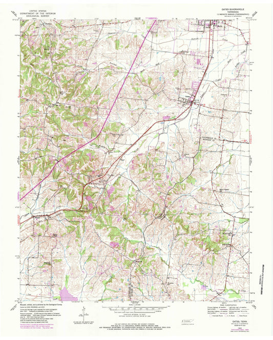 Classic USGS Gates Tennessee 7.5'x7.5' Topo Map Image