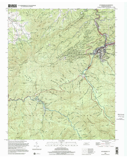 Classic USGS Gatlinburg Tennessee 7.5'x7.5' Topo Map Image