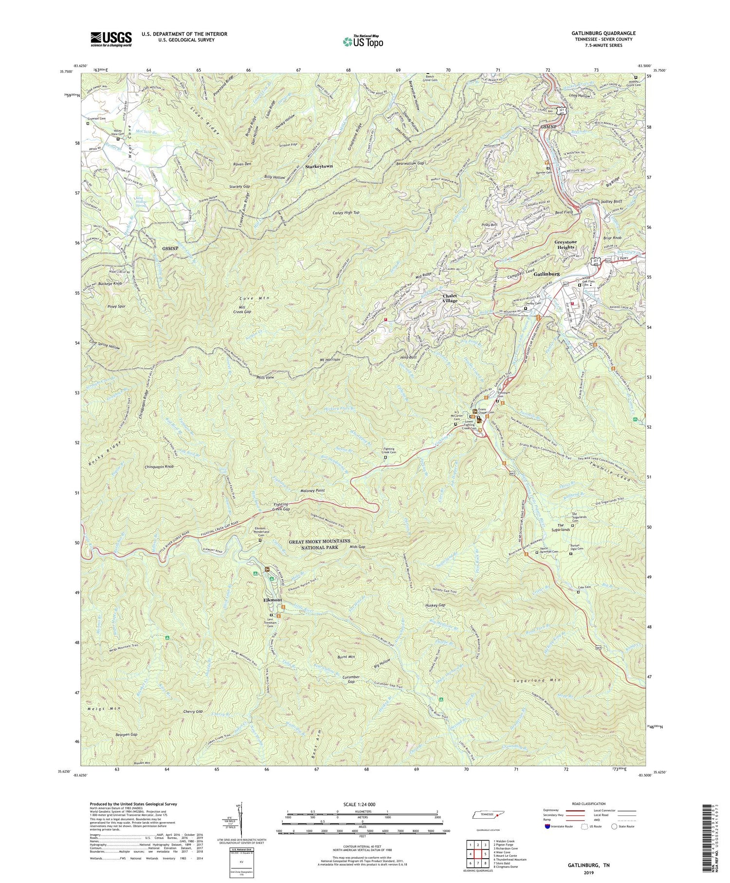 Gatlinburg Tennessee US Topo Map Image