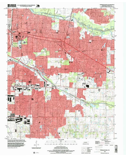 Classic USGS Germantown Tennessee 7.5'x7.5' Topo Map Image