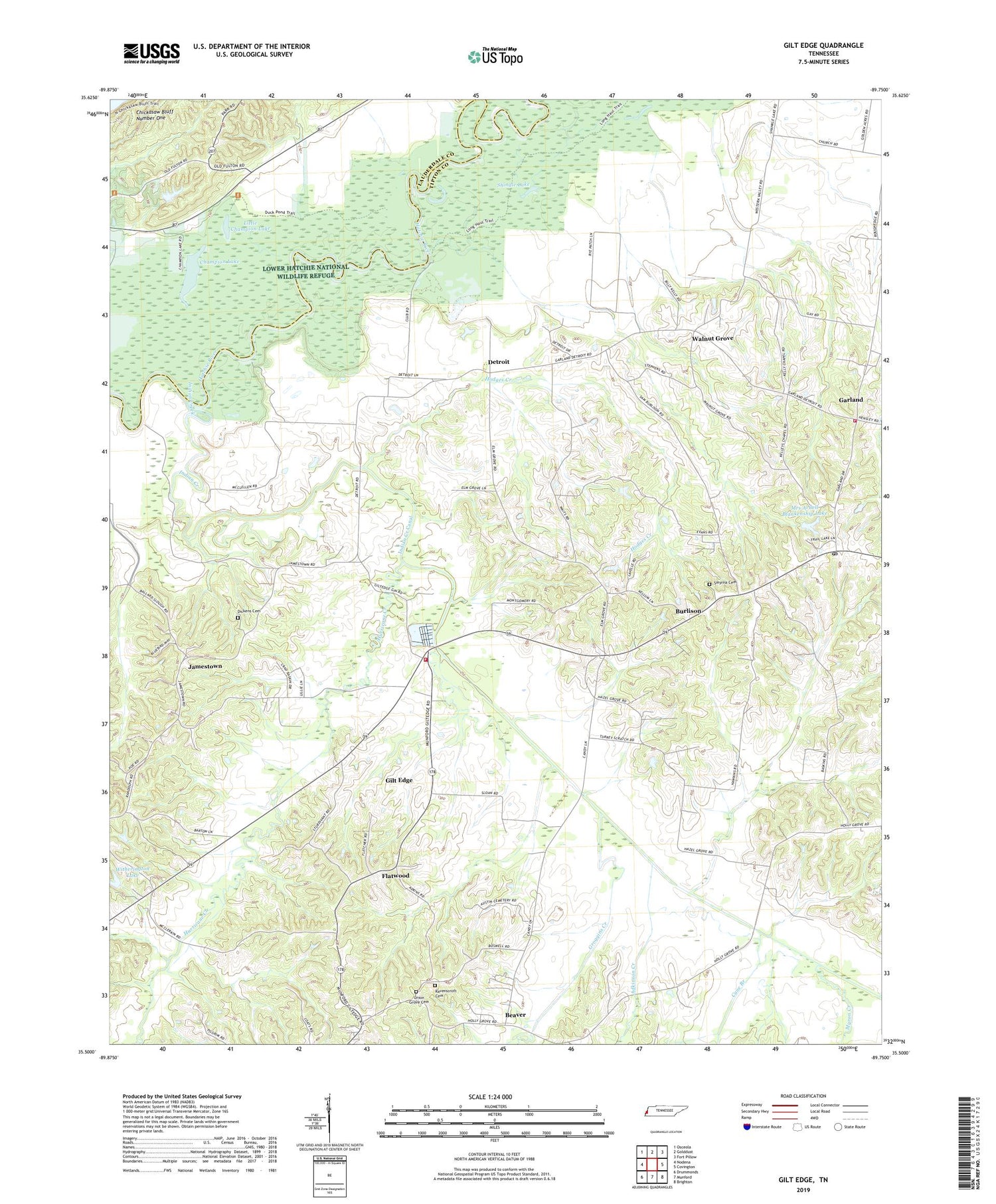 Gilt Edge Tennessee US Topo Map Image