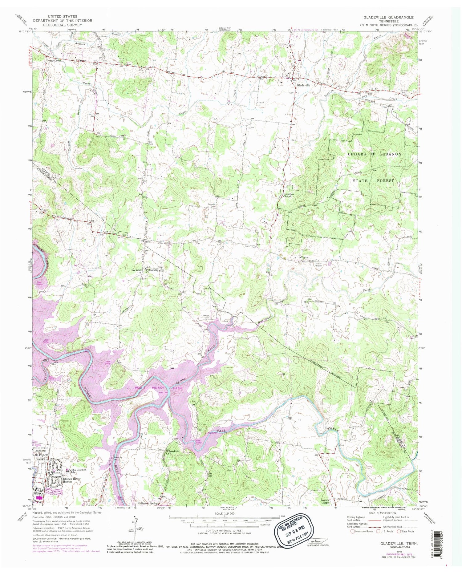 Classic USGS Gladeville Tennessee 7.5'x7.5' Topo Map Image