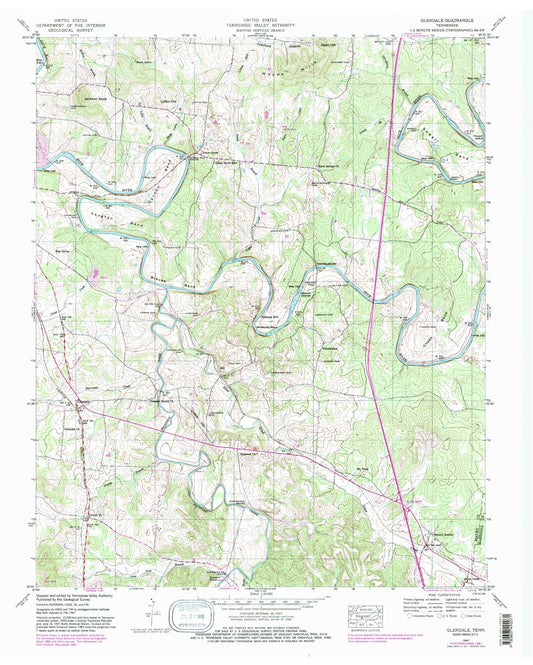 Classic USGS Glendale Tennessee 7.5'x7.5' Topo Map Image