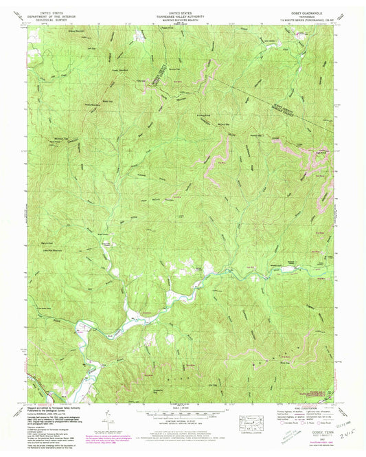 Classic USGS Gobey Tennessee 7.5'x7.5' Topo Map Image