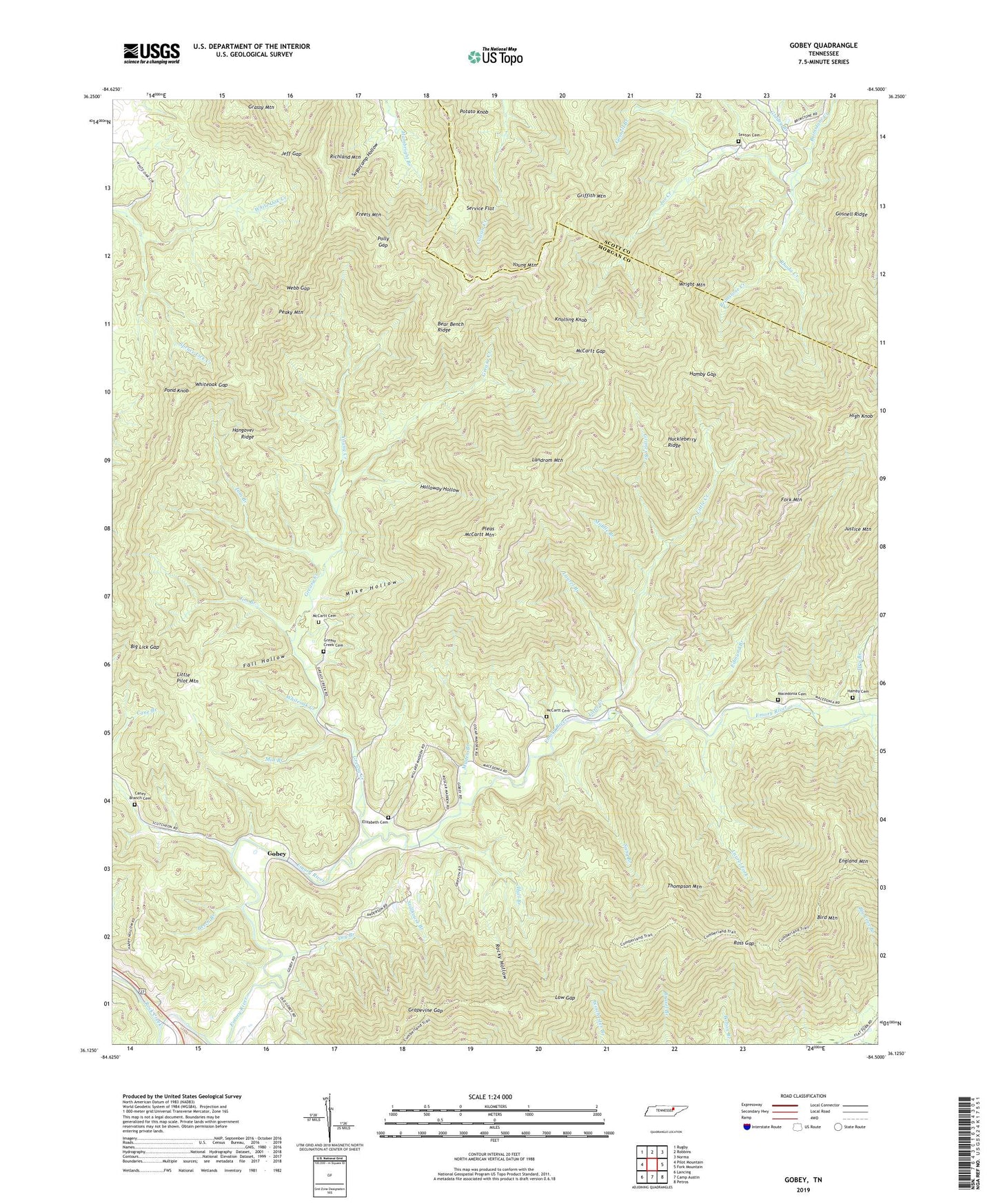 Gobey Tennessee US Topo Map Image