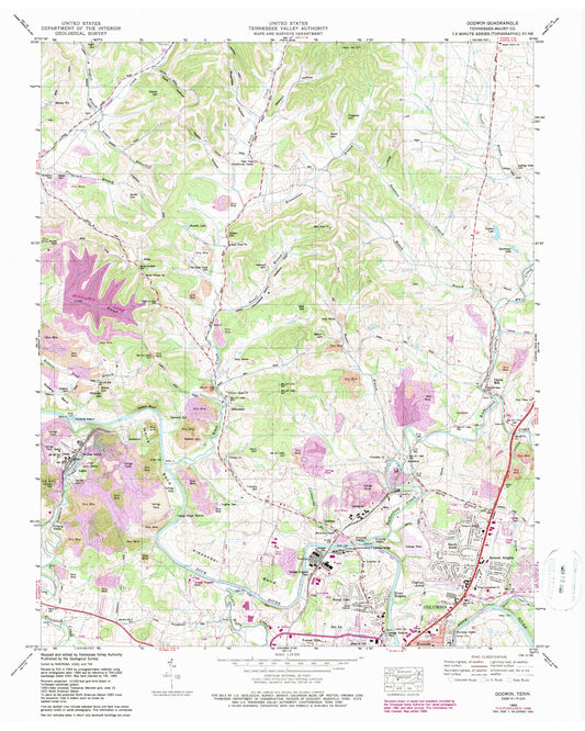Classic USGS Godwin Tennessee 7.5'x7.5' Topo Map Image