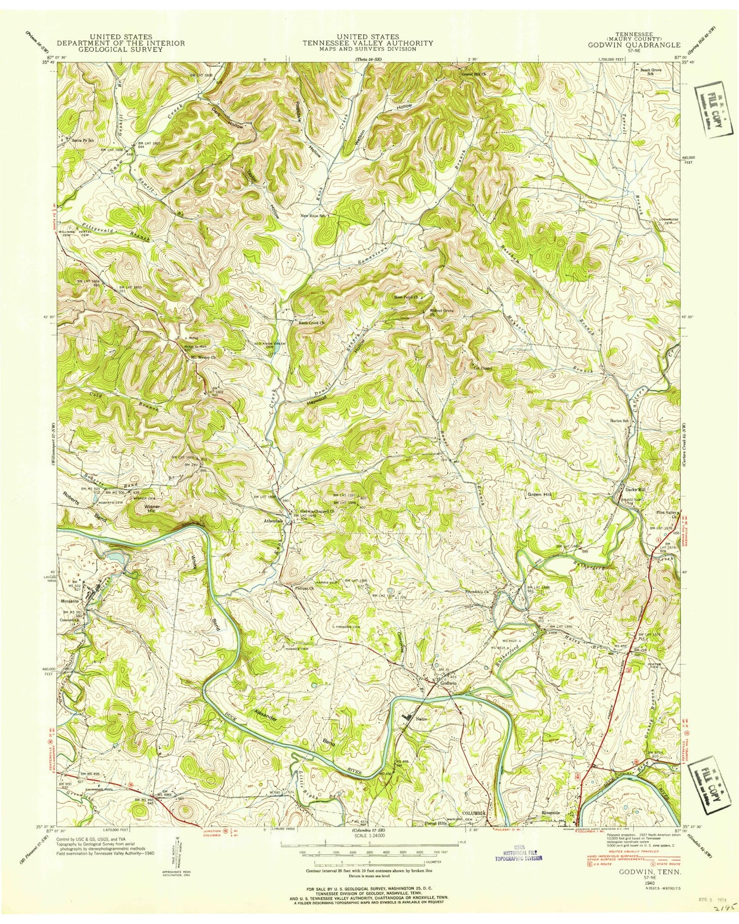 Classic USGS Godwin Tennessee 7.5'x7.5' Topo Map Image