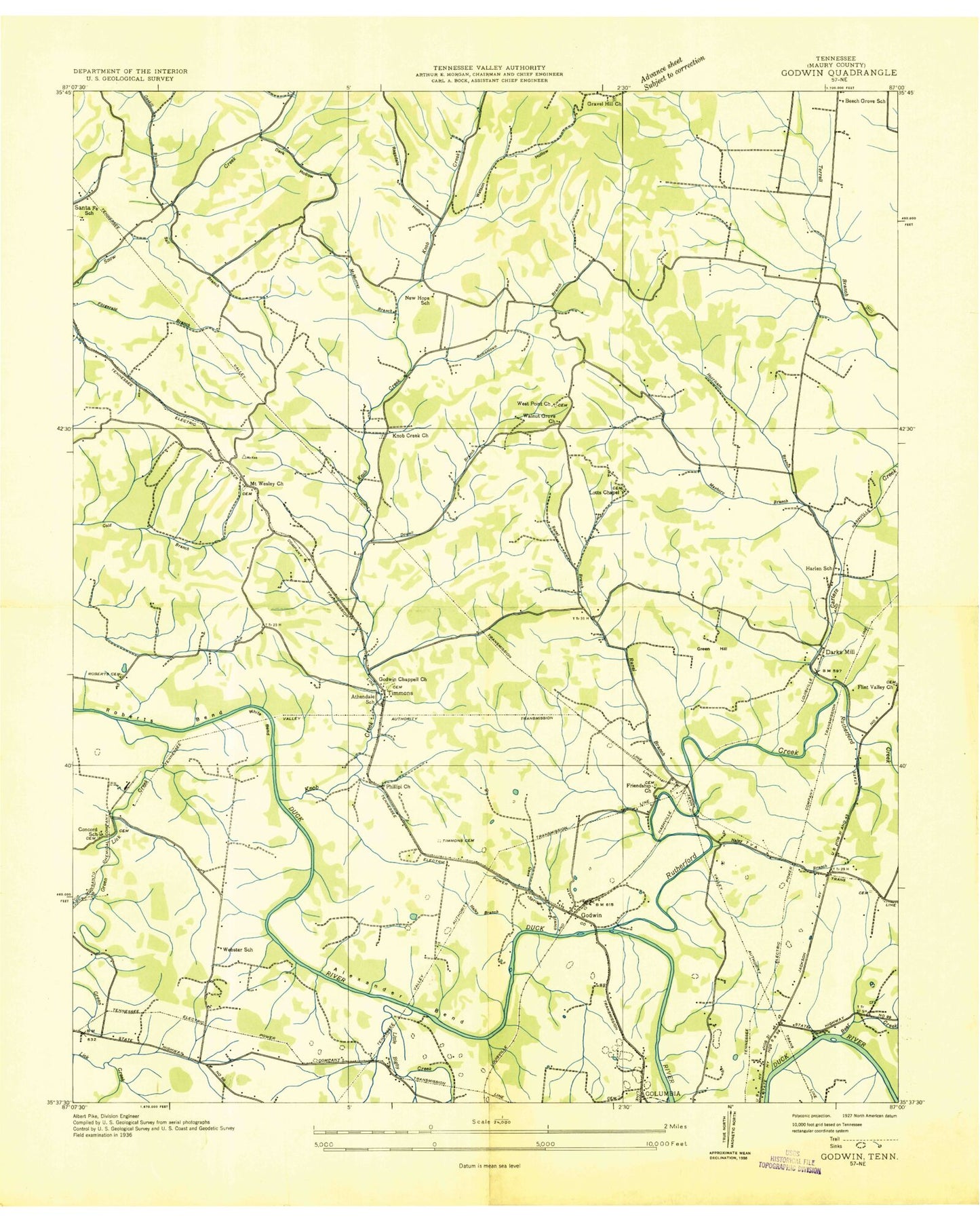 Classic USGS Godwin Tennessee 7.5'x7.5' Topo Map Image