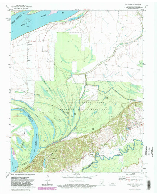 Classic USGS Golddust Tennessee 7.5'x7.5' Topo Map Image