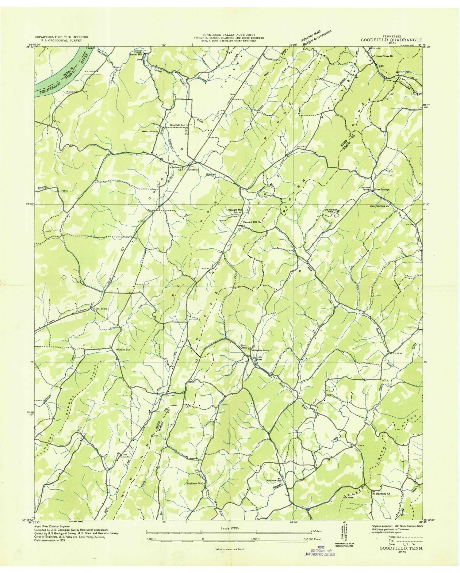 Classic USGS Goodfield Tennessee 7.5'x7.5' Topo Map Image