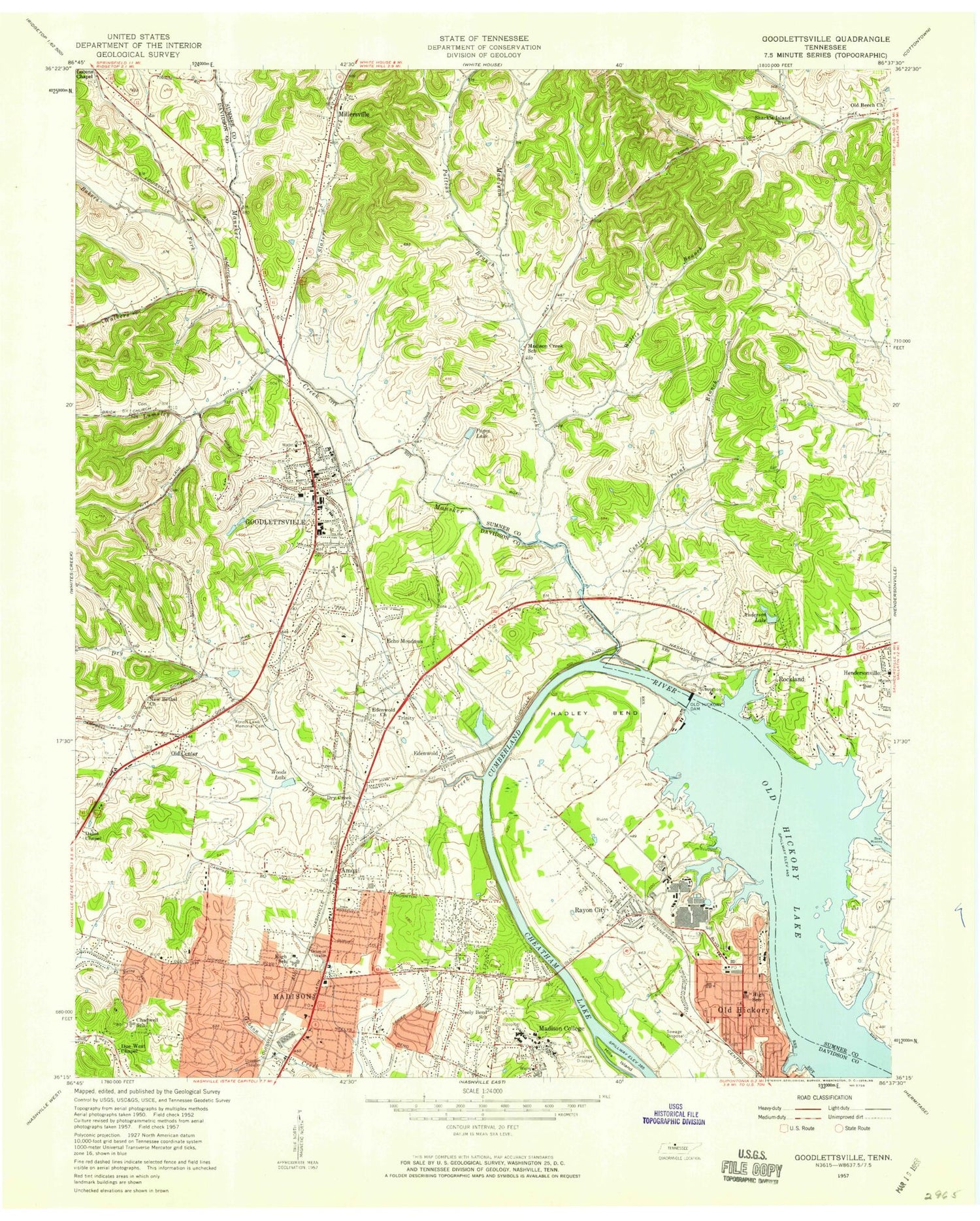 Classic USGS Goodlettsville Tennessee 7.5'x7.5' Topo Map Image