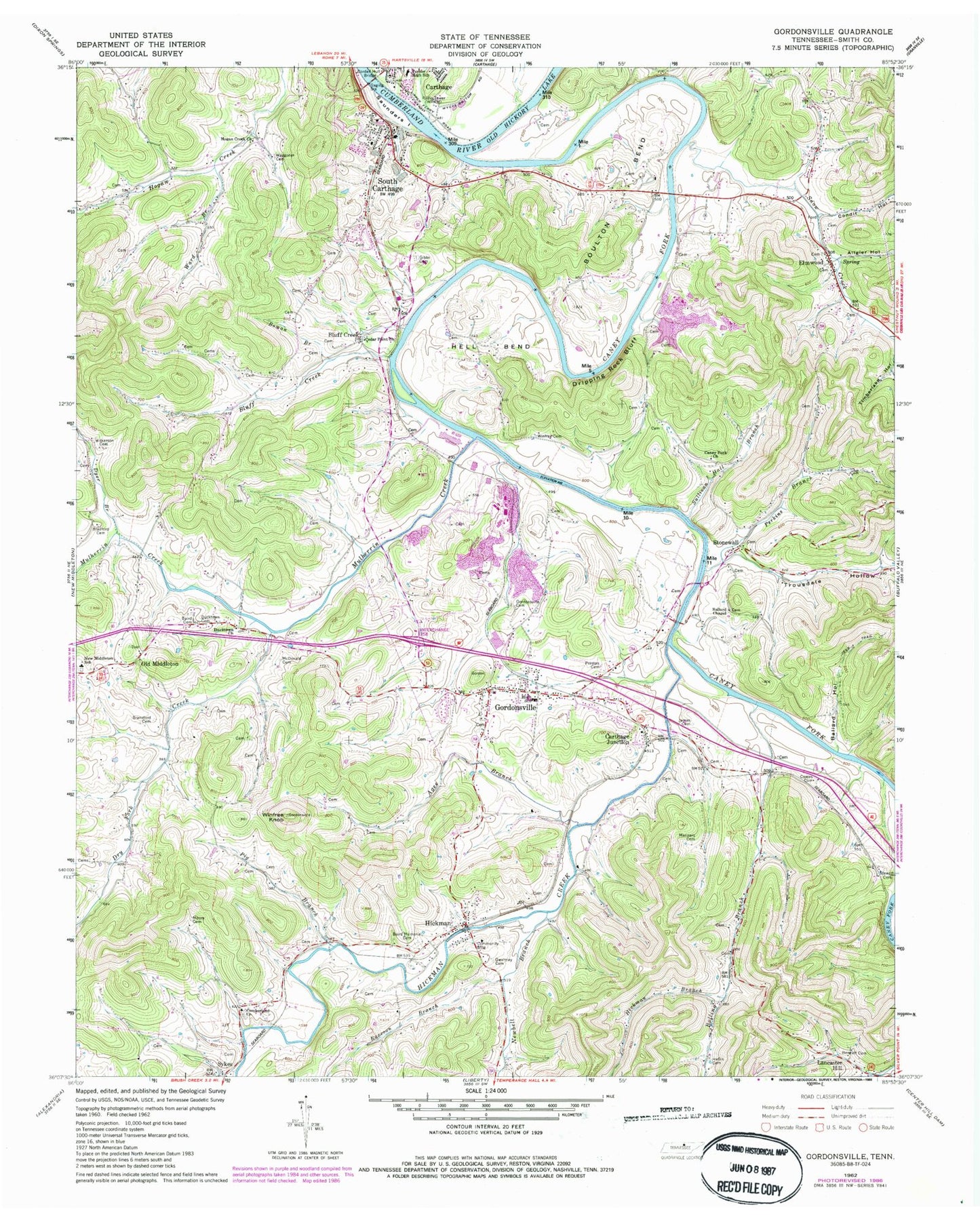 Classic USGS Gordonsville Tennessee 7.5'x7.5' Topo Map Image