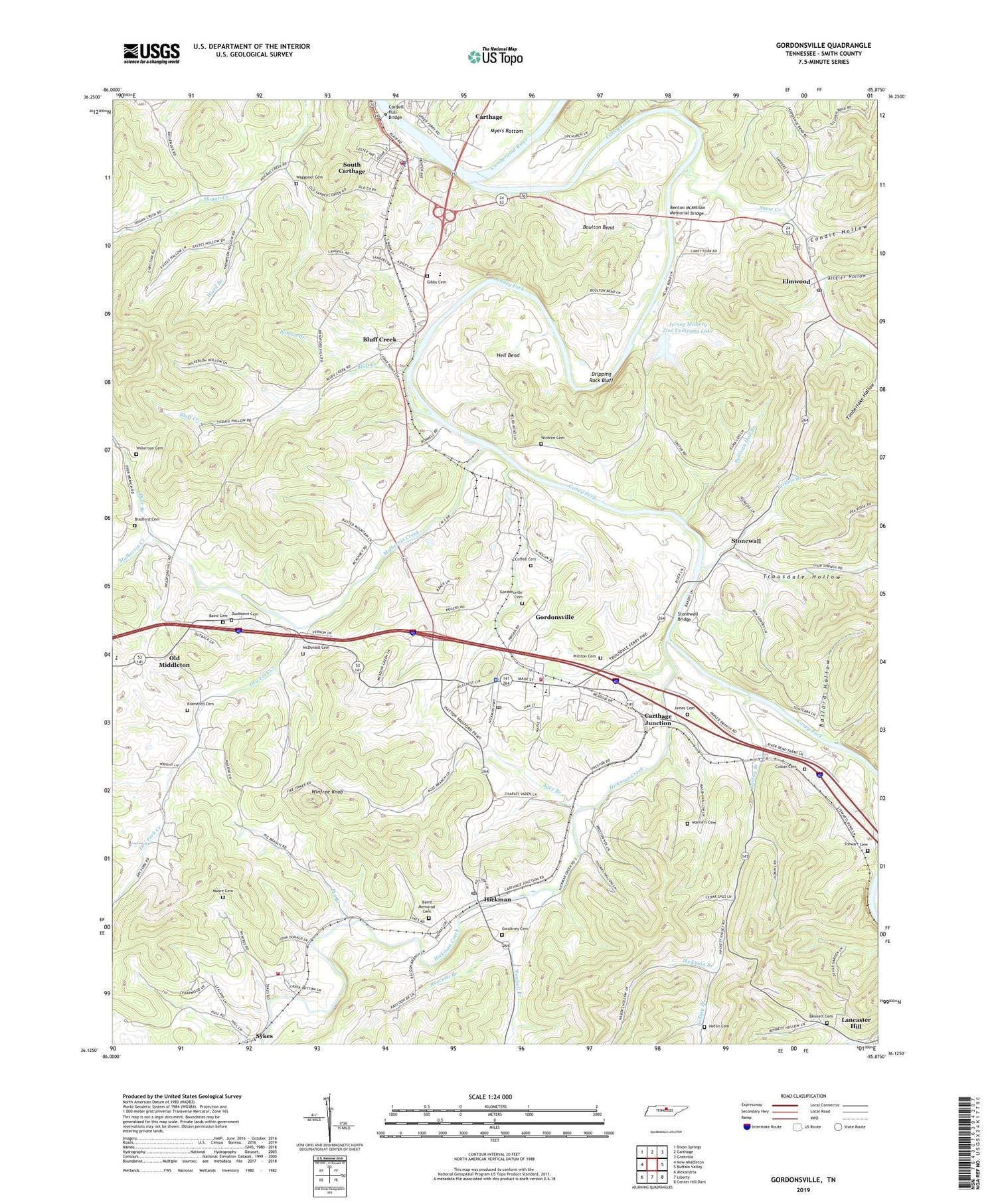 Gordonsville Tennessee US Topo Map Image
