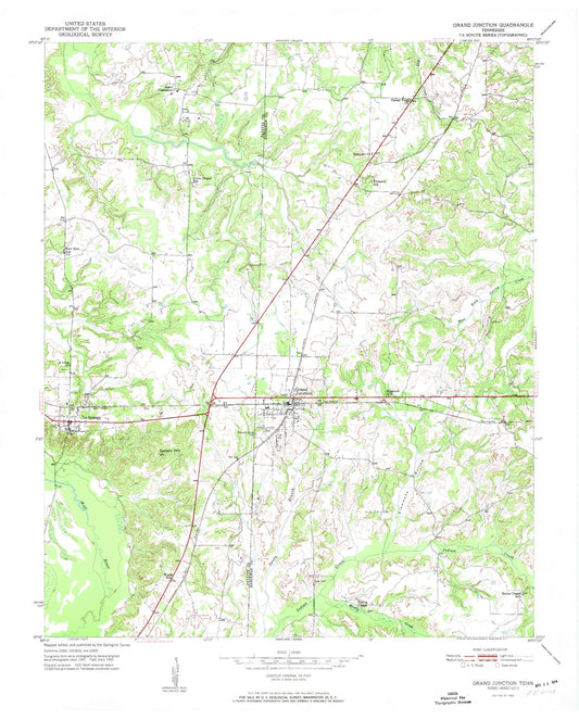 Classic USGS Grand Junction Tennessee 7.5'x7.5' Topo Map Image