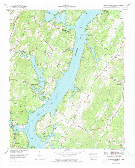 Classic USGS Grasshopper Creek Tennessee 7.5'x7.5' Topo Map Image