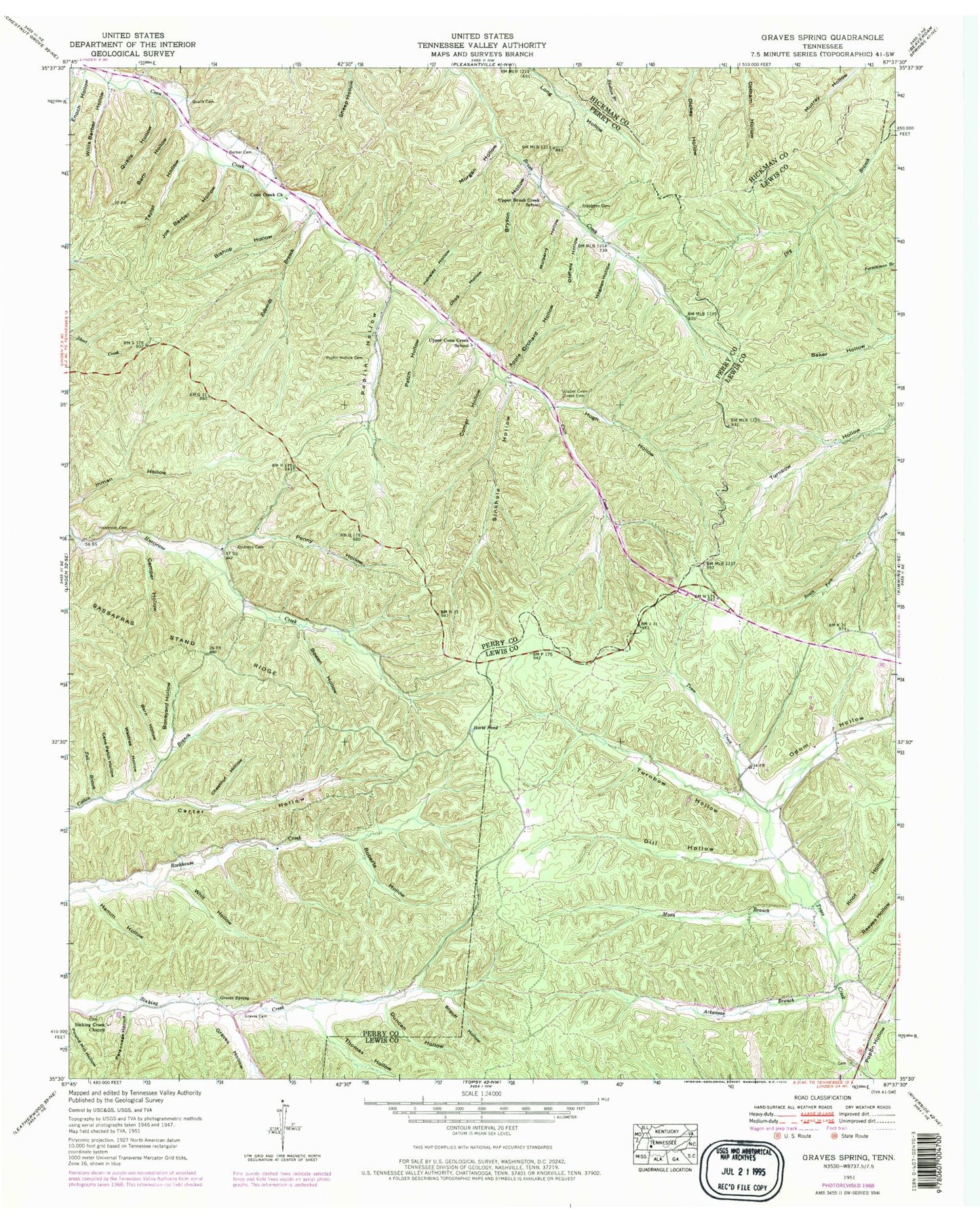 Classic USGS Graves Spring Tennessee 7.5'x7.5' Topo Map Image