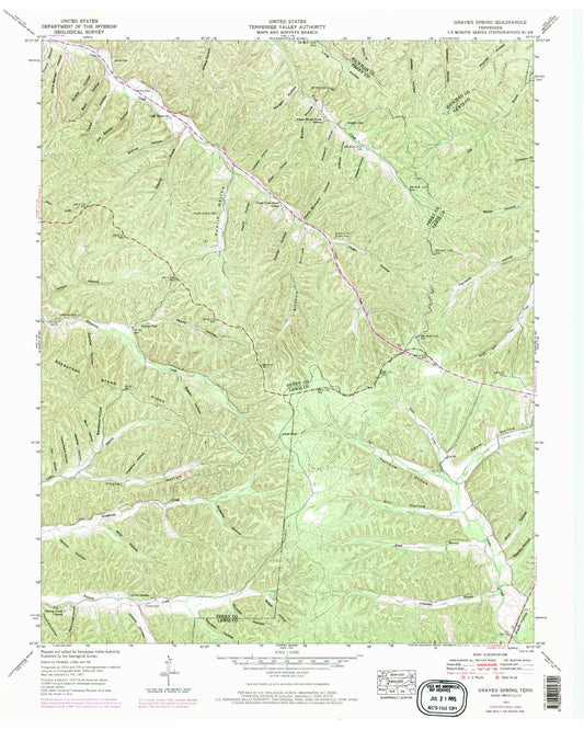 Classic USGS Graves Spring Tennessee 7.5'x7.5' Topo Map Image