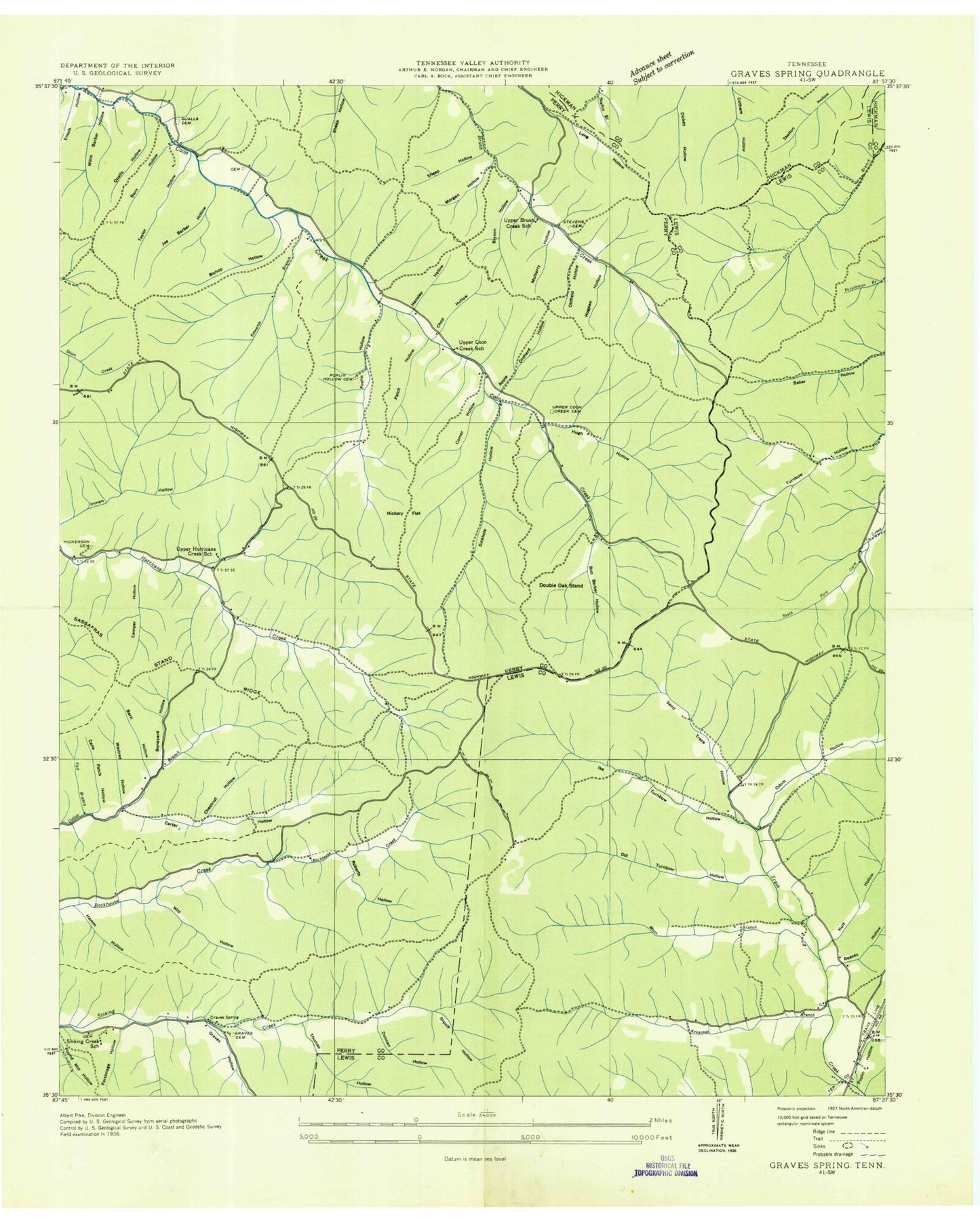 Classic USGS Graves Spring Tennessee 7.5'x7.5' Topo Map Image