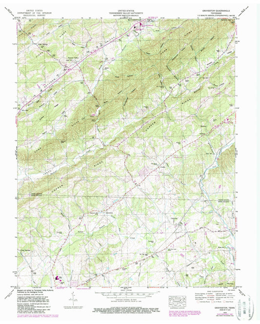 Classic USGS Graveston Tennessee 7.5'x7.5' Topo Map Image