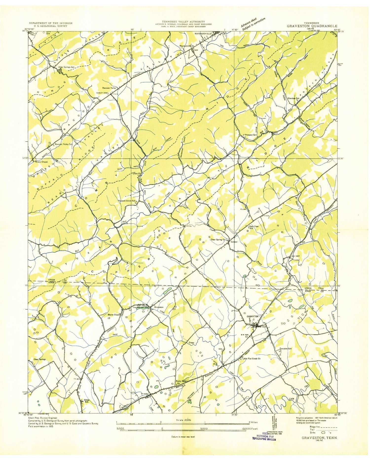 Classic USGS Graveston Tennessee 7.5'x7.5' Topo Map Image