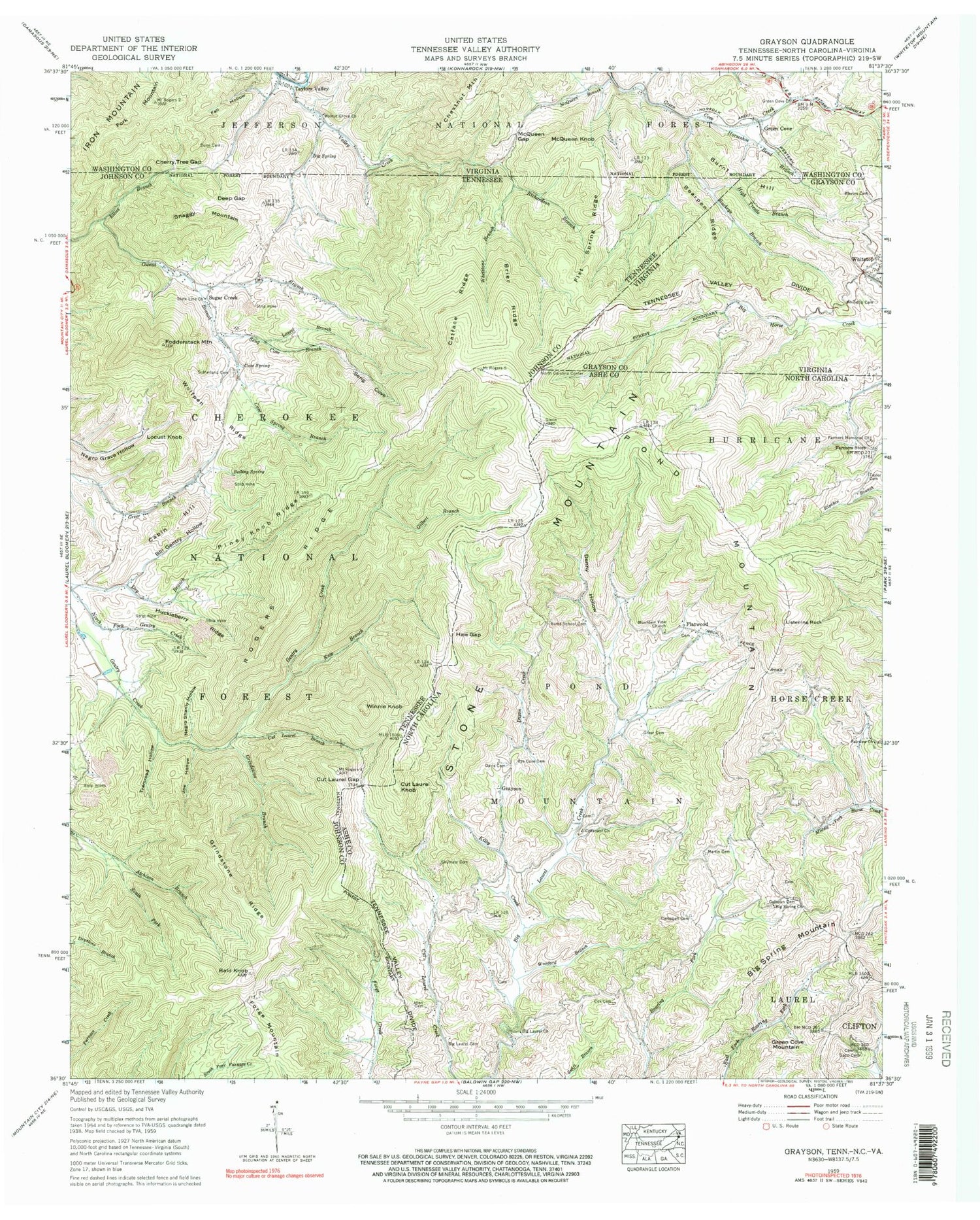 Classic USGS Grayson North Carolina 7.5'x7.5' Topo Map Image