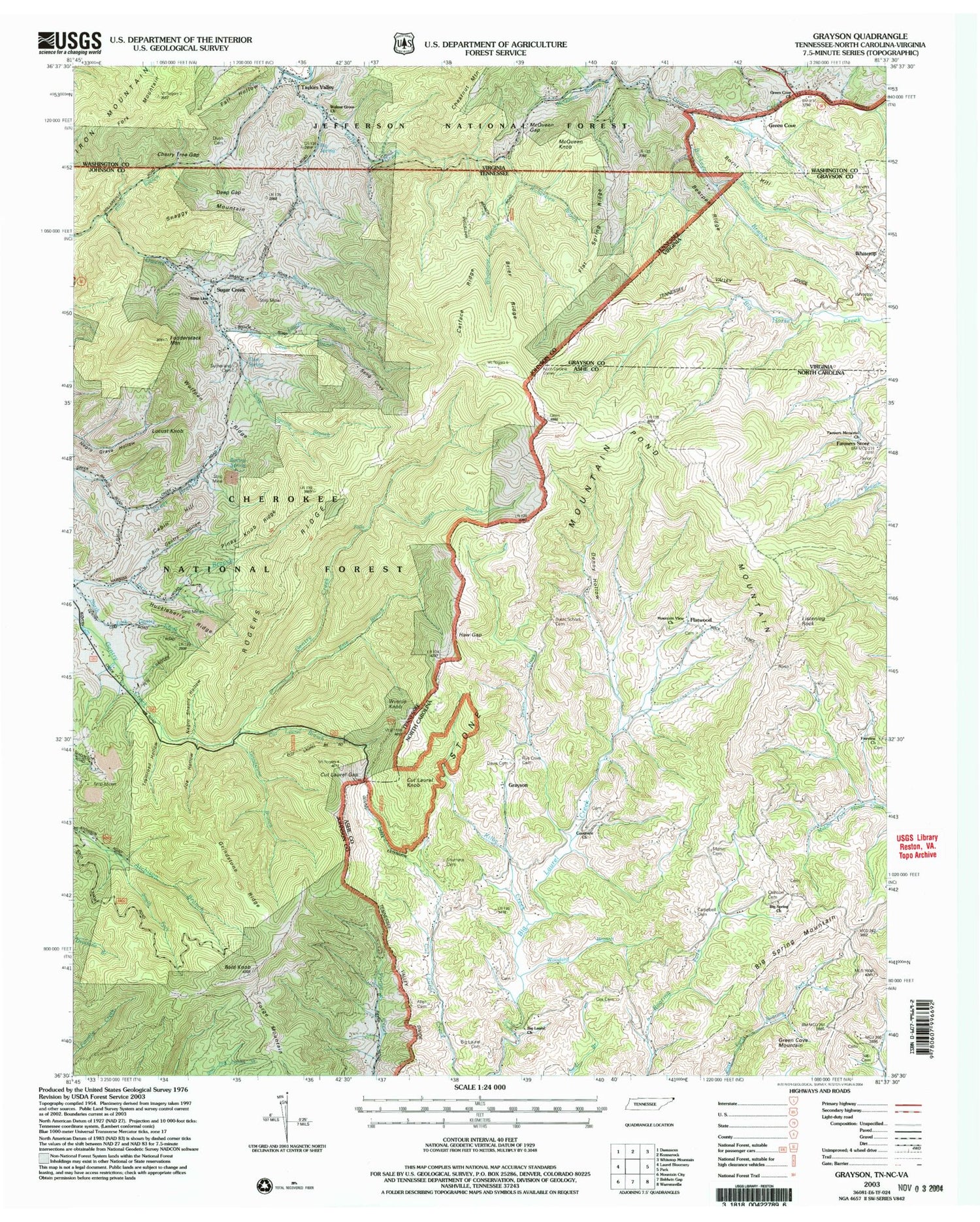 Classic USGS Grayson North Carolina 7.5'x7.5' Topo Map Image