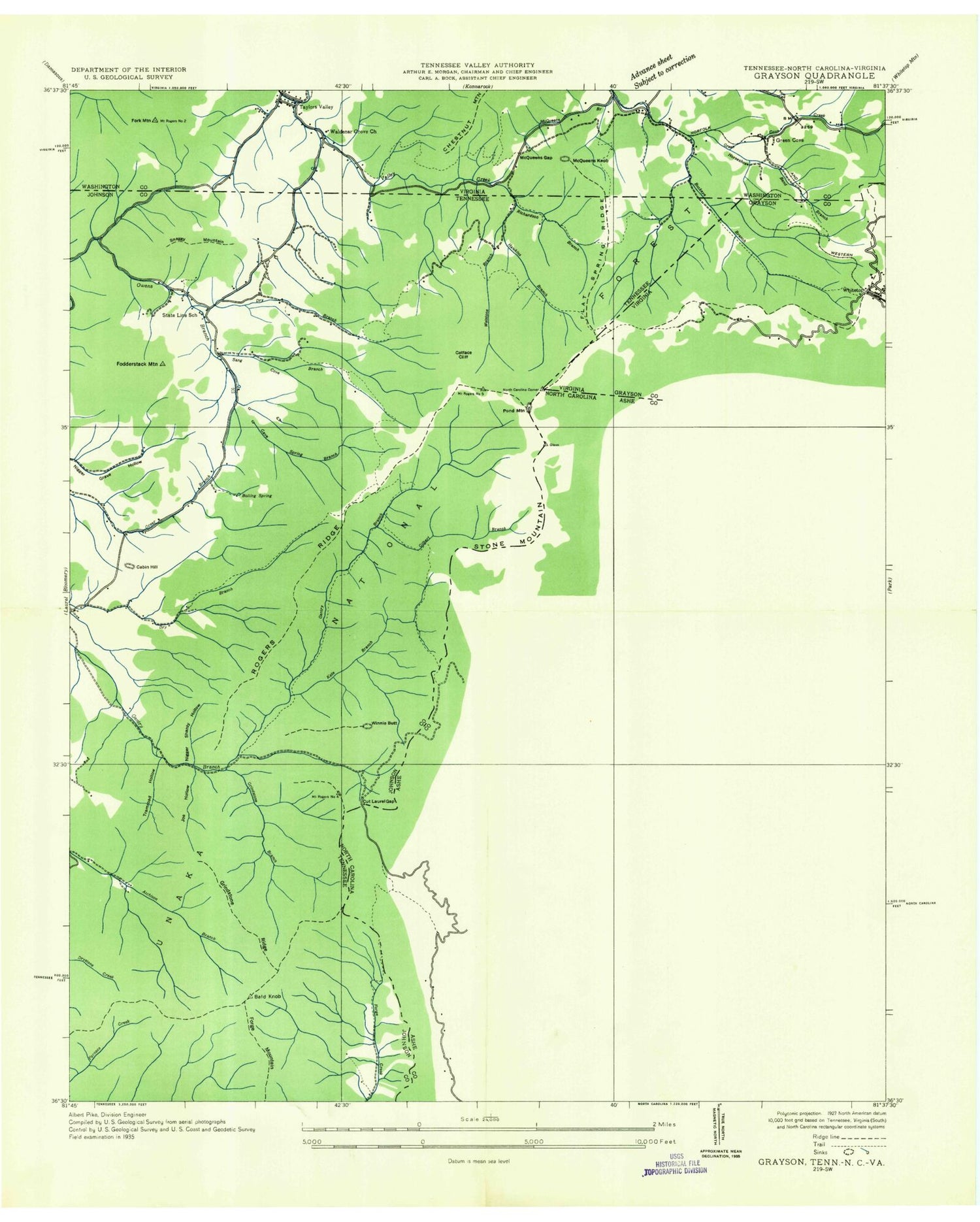 Classic USGS Grayson North Carolina 7.5'x7.5' Topo Map Image